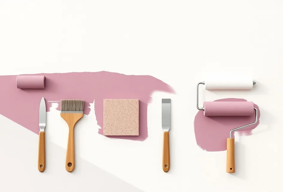 Outils de peinture disposés dans l'ordre des étapes du chantier