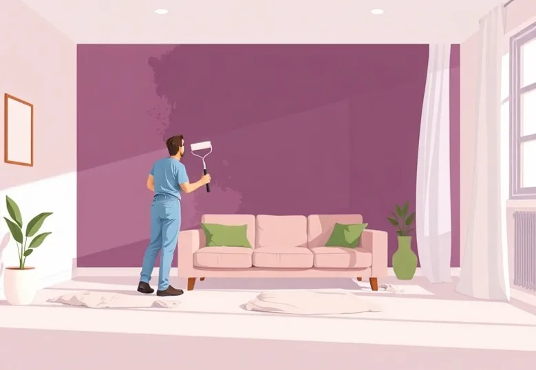 Peintre appliquant la peinture au rouleau sur un mur de salon